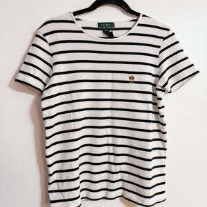 Lauren Ralph Lauren Striped Crew Neck cotton T-Shirt Yellow crown